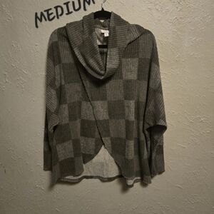 Cozy Gray Checkered Cowl Neck Sweater
